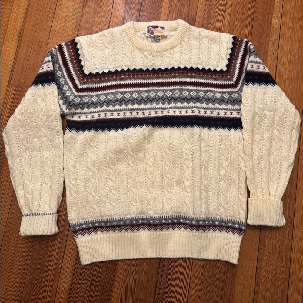 Vintage Fair Isle Sweater in Cream Size L
